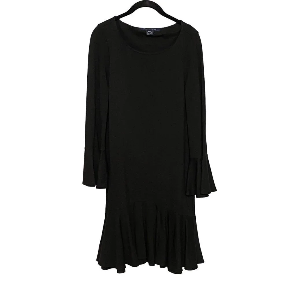 French Connection Matuka Lula Black Ruffle Hem Bell Sleeves Dress Women's Size 4